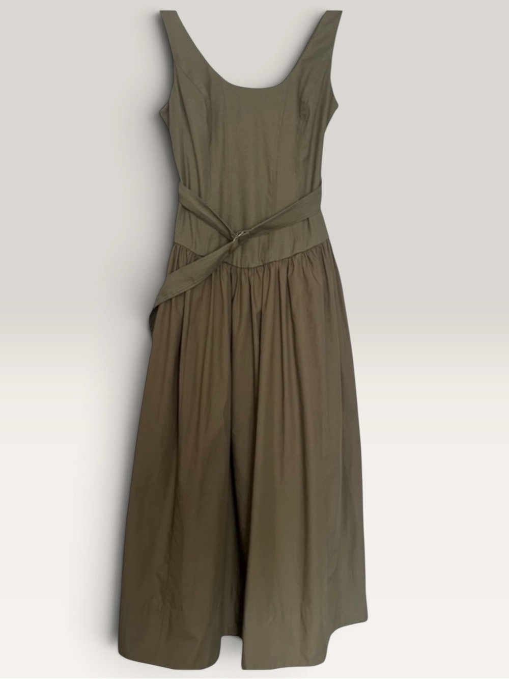 Anthropologie Sleeveless Belted Drop-Waist Midi Dress Utility Corset Olive Small - Picture 4 of 9